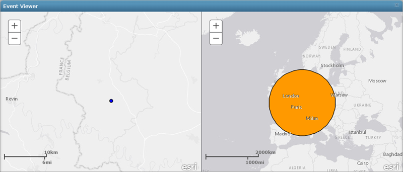 Viewing two compared routes in the Event Viewer window Viewing two compared routes in the Event Viewer window